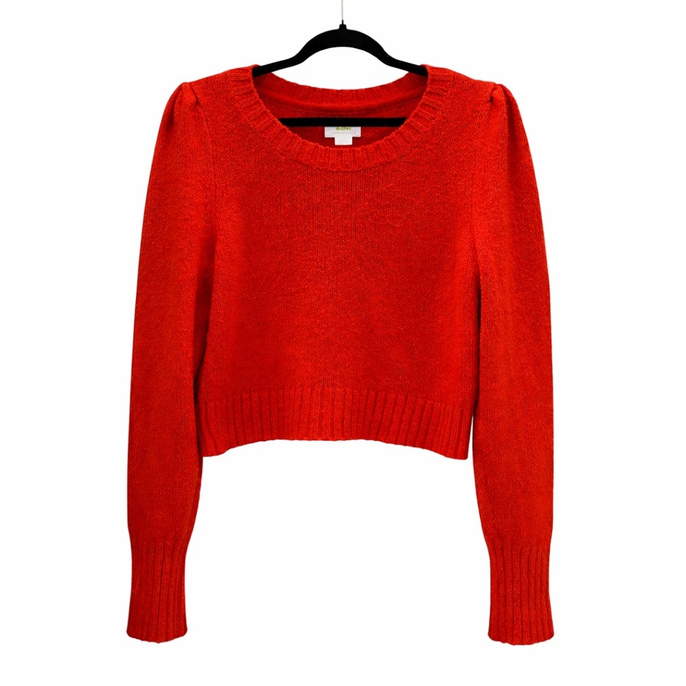 Maeve Anthropologie Red Cropped Puff Sleeve Sweater Medium Cotton Blend Cozy